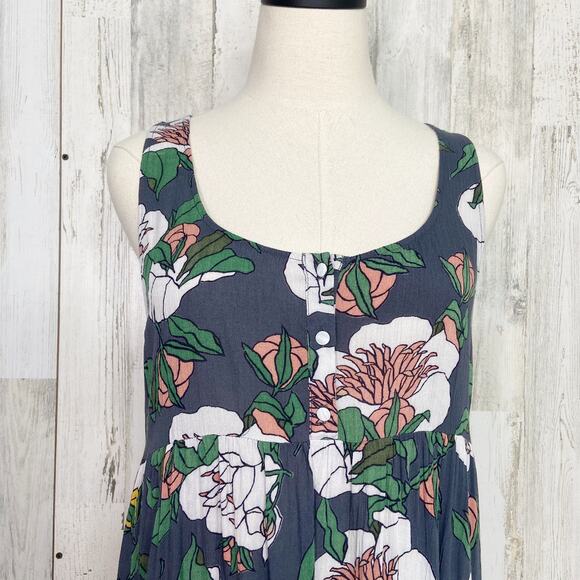 Tavik Rivo Tank Midi Dress Gray Pink Floral Beach Boho Cover Up Vacay Size S - Picture 2 of 9